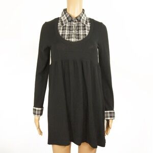 Vintage 90s Healthy Karen Japan Plaid Collar Black Grey Baby Doll Dress
